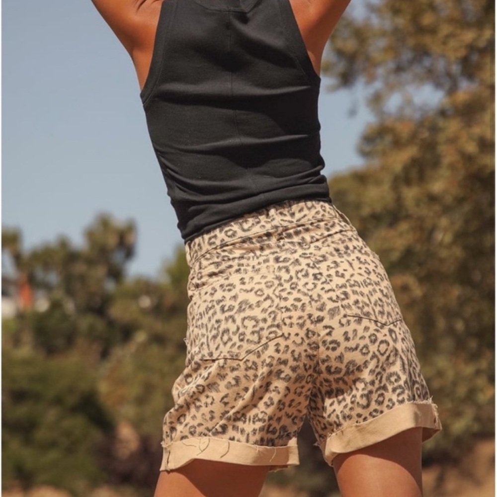 Free People Leopard Print High-Waist Cotton Shorts - Beige/Black - Picture 2 of 11
